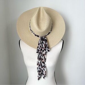 Vince Camuto Women's Leopard Print Panama Hat One Size Vacation Beach Resortwear